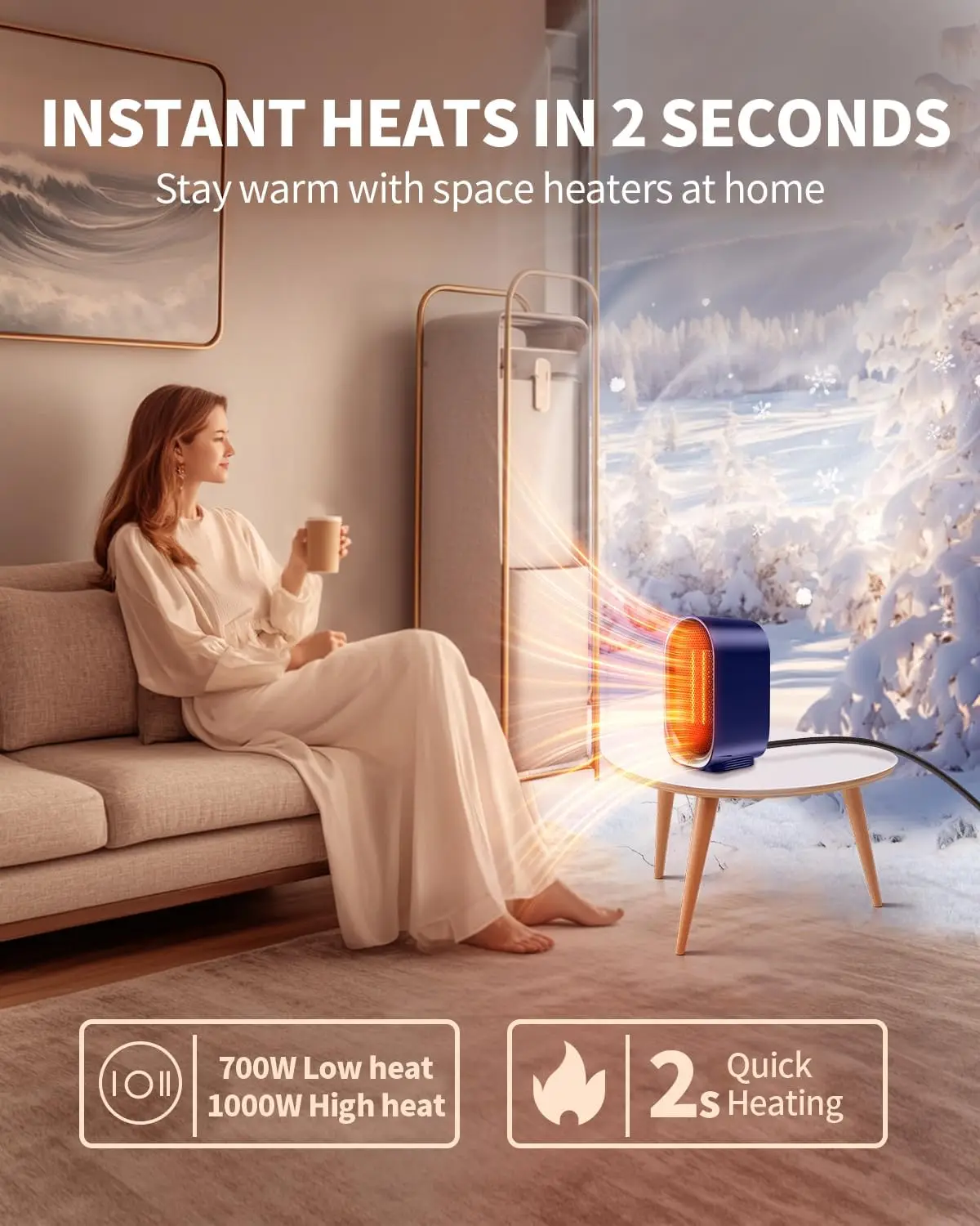 2026 New Upgrade Space Heater, Portable Small Heaters For Indoor Use, Electric Desk Heater With Overheat And Tip-Over Protection