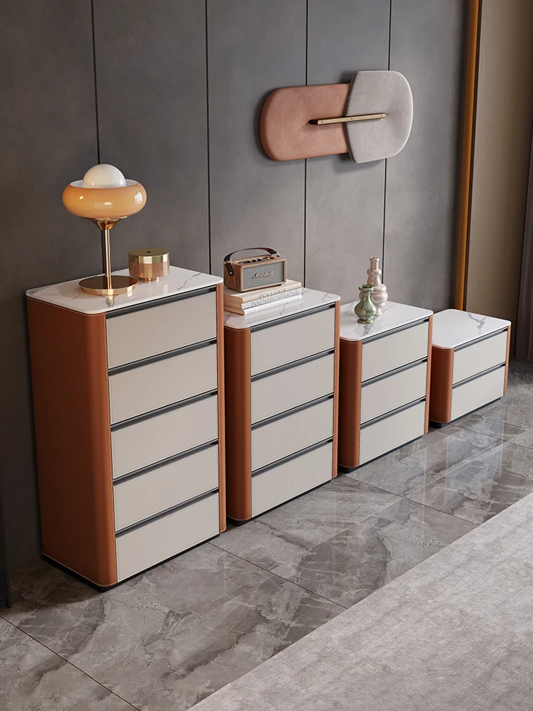 

Light luxury saddle leather bucket cabinet, modern home wall facing five bucket cabinet, small unit storage cabinet, solid wood