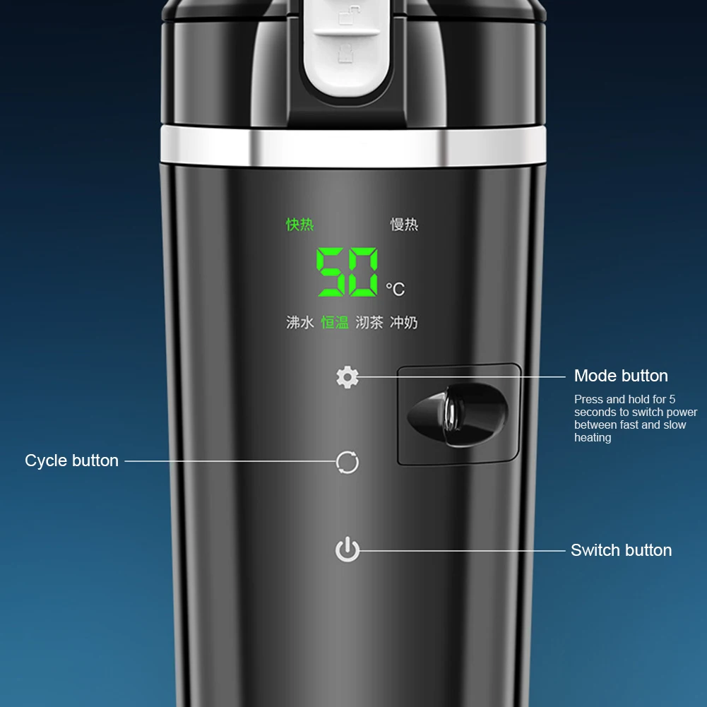 12 فولت/24 فولت سيارة التدفئة كوب الذكية التحكم في درجة الحرارة غلاية كهربائية الفولاذ المقاوم للصدأ سيارة ساخنة القدح الذكي 500 مللي زجاجة تسخين المياه