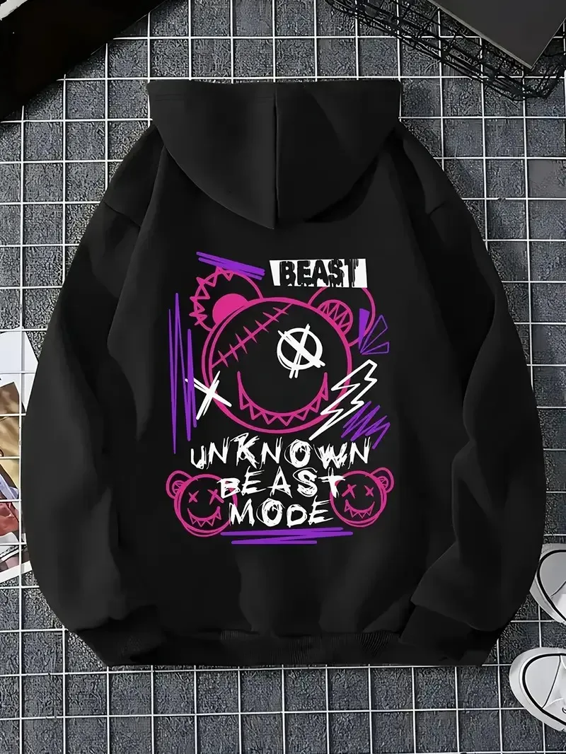 

Teddy Bear Skull Graphic Printing Autumn and Winter Cotton Hoodie Outdoor Street Sports Training Brand Trendy Clothing