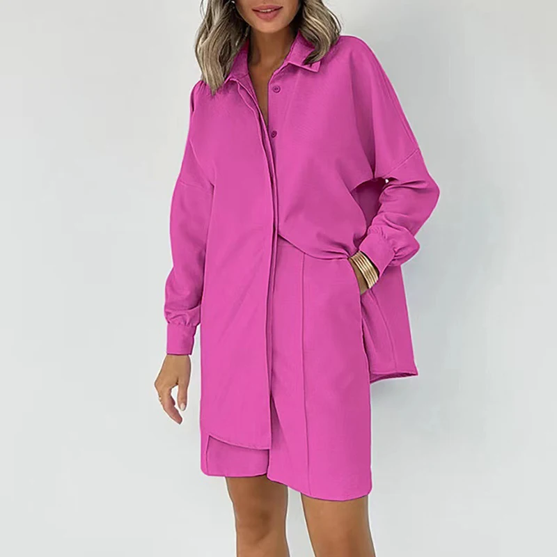 

Commuter Lady Elegant Straight Sets Spring Lapel Button Long Top Coat & Knee Pants Outfit Autumn Long Sleeve Women Suit Harajuku