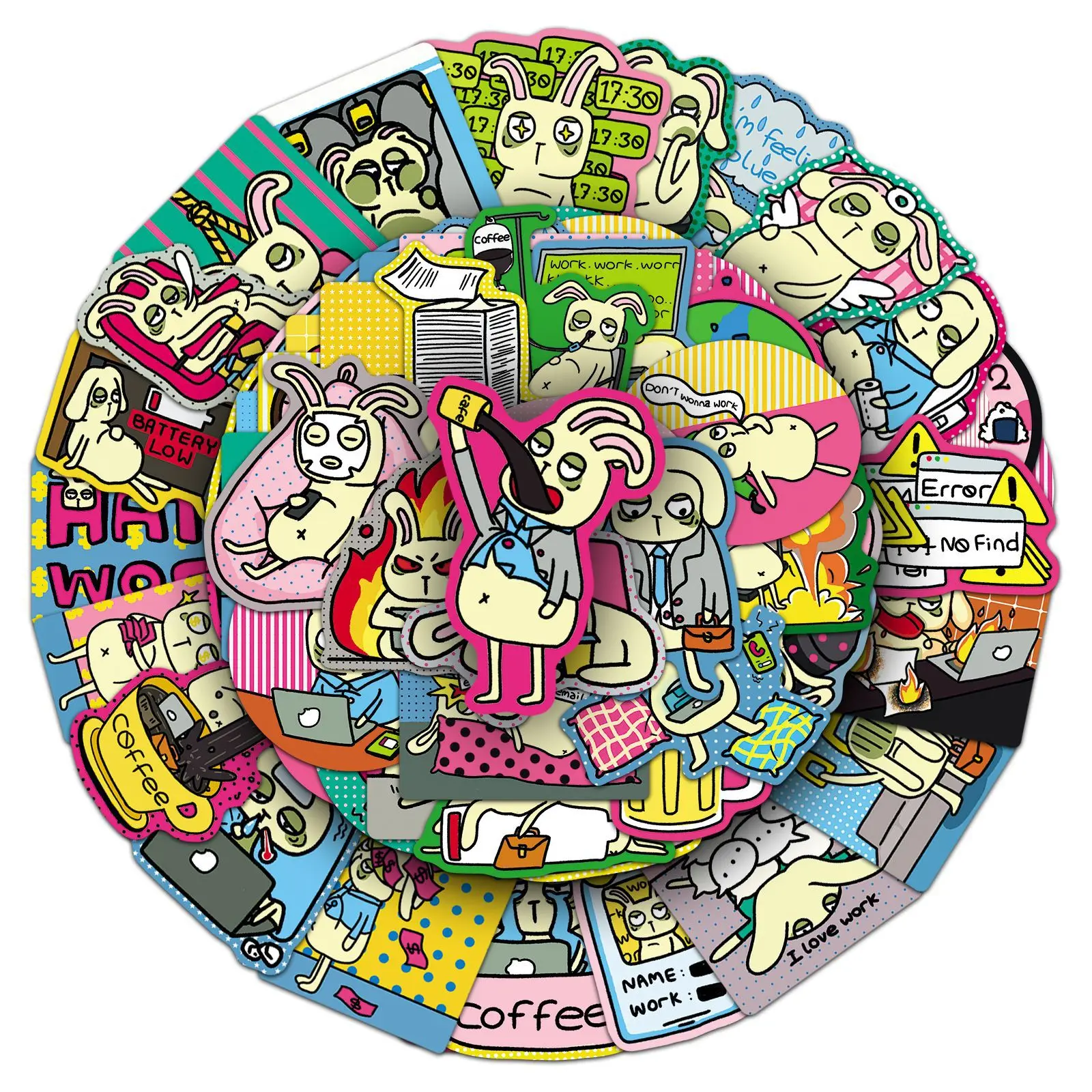 50PCS Rabbit's Daily Work Routine Graffiti Stickers Personified Rabbit Cartoon Decal DIY Luggage Phone Guitar Scraphbook Kid Toy