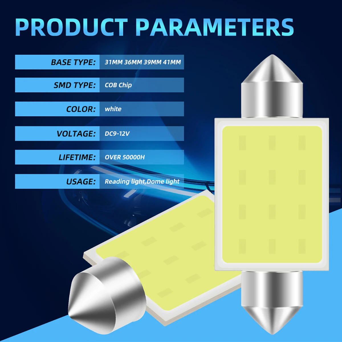 2Pcs C5W C10W Dome Light Bulb 31mm 36mm 39mm 41mm Festoon COB LED Car Interior Reading Lamp Clearance License Plate Light White image 4