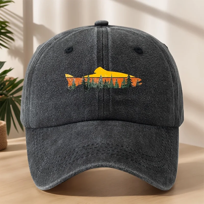 Sturgeon Forest Outdoor Sunshade Fishing Hat Classic Washed Vintage Baseball Cap for Hiking and Exploration, Soft Top, Sweat-Abs