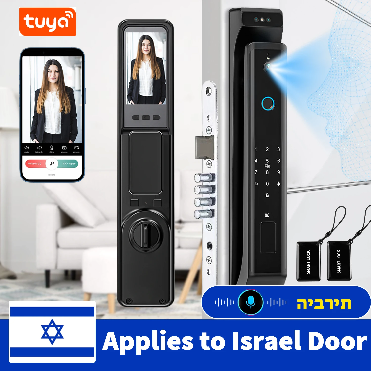 Israel Lock Tuya Wifi facial Electronic lock Smart Door Lock Password 3D face recognition Camera Electronic Lock