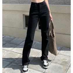 Woman Korean High Waist Streetwear Straight Leg Jeans Girls Y2k Clothes Pants Female Fashion Black Baggy Harajuku Denim Trousers