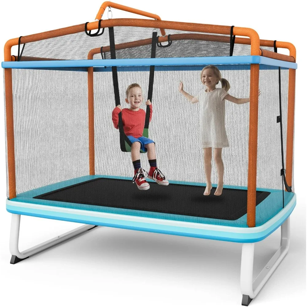 

6FT Kids Rectangle Trampoline, 75” ASTM Approved Recreational Trampolines with Swing, Mini Toddler Trampoline w/Enclosure Net