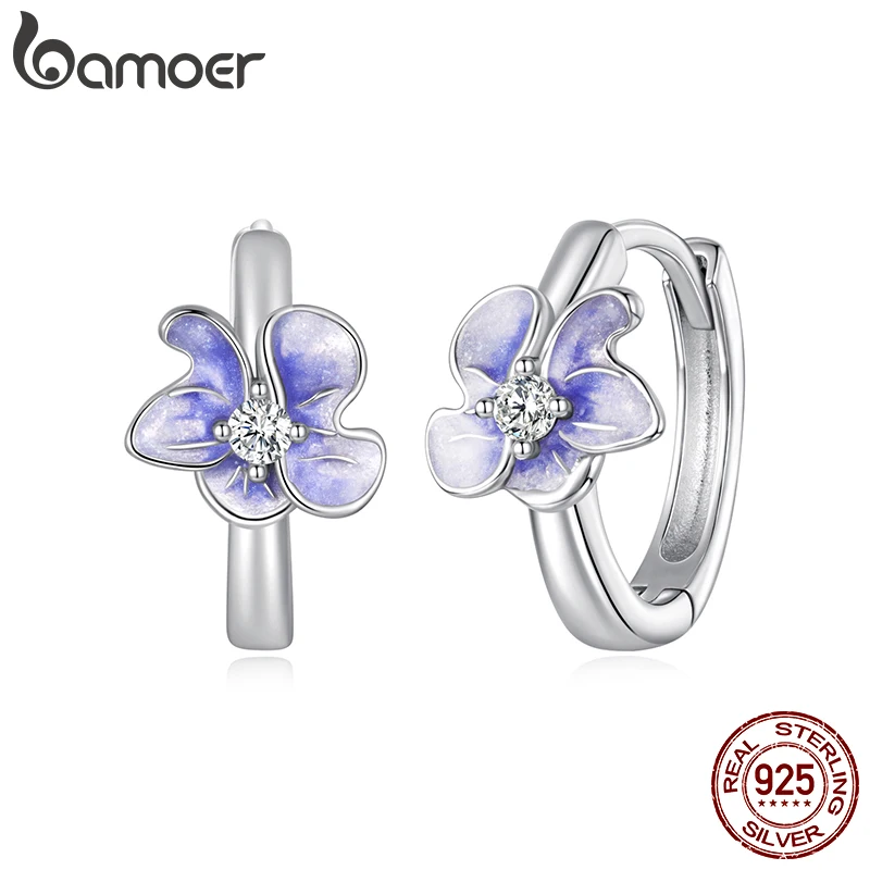 

Bamoer 925 Sterling Silver Iris Hoop Earrings for Women Blue Zircon Hypoallergenic Huggie Earring Statement Fashion Jewelry Gift