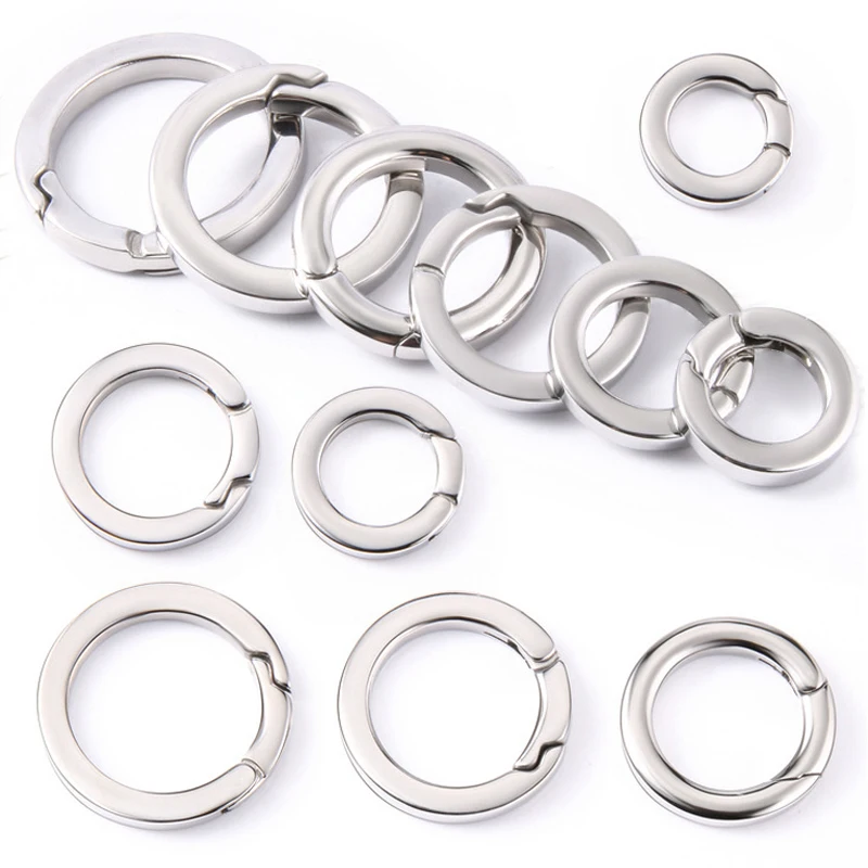 Stainless Steel Keyring Spring Clasps Hooks Connector Rings for Keychain Key Holder Openable Round Carabiner Jewelry DIY No Fade