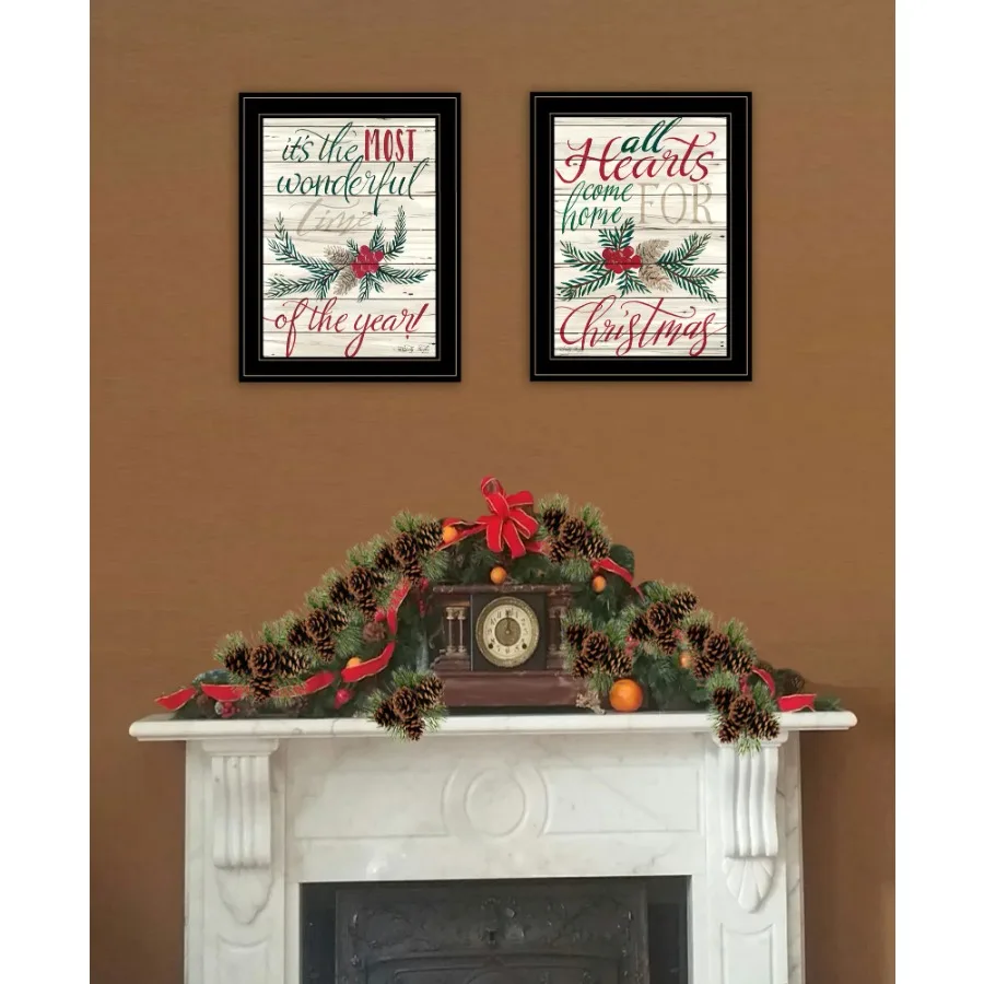 2-Piece Vignette Christmas Framed Print Black Frame Ready to Hang Artisan Crafted