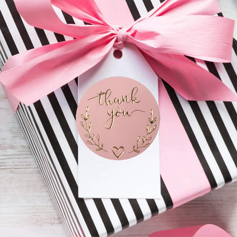 ملصق شكرًا لك، ملصق ختم هدايا الزفاف، 500 قطعة من الملصقات البرنزية الوردية الرومانسية لبطاقات المعايدة، باقات الزهور #4