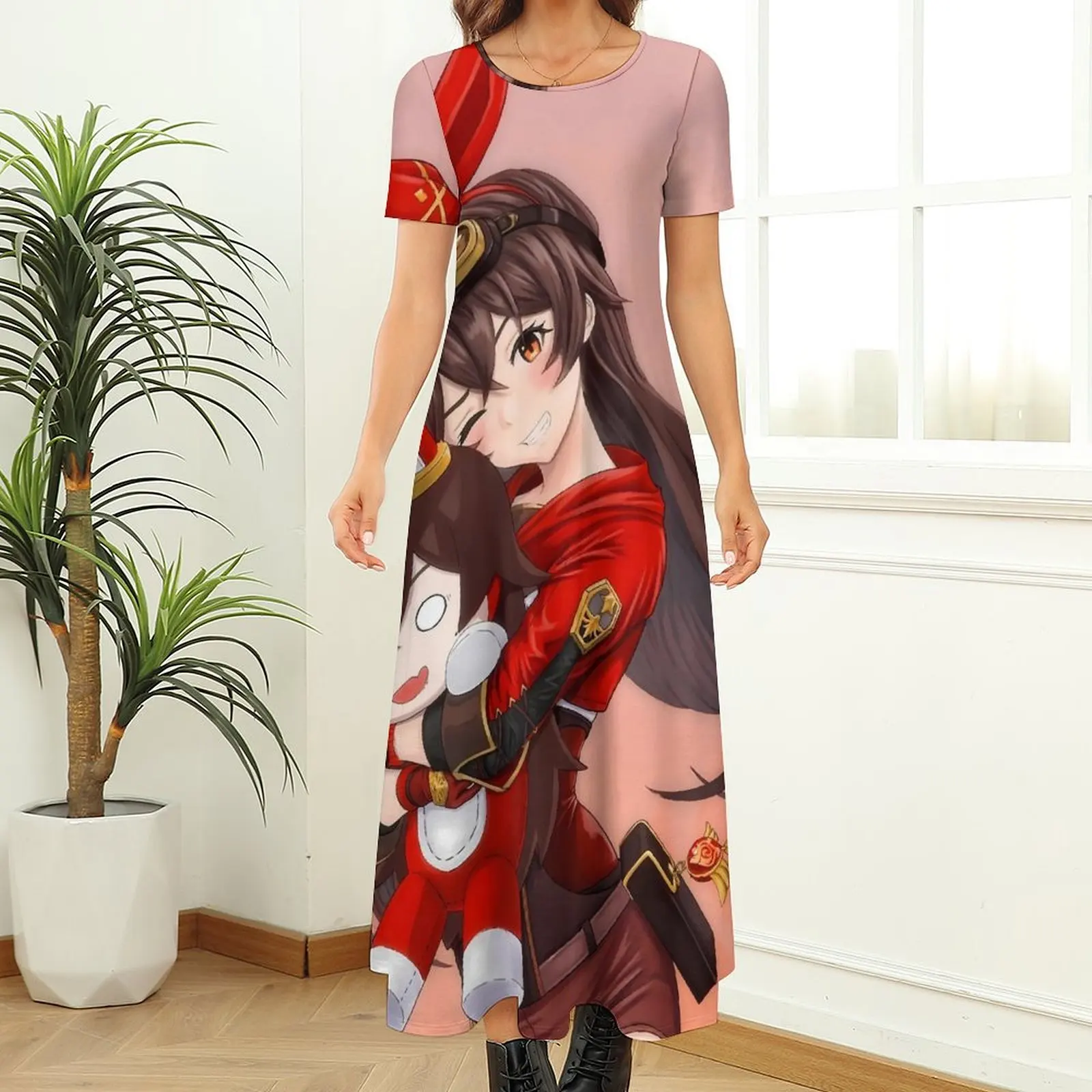 Amber Genshin Impact Dress Cute Anime Funny Bohemia Long Dresses Woman Cute Maxi Dress Big Size
