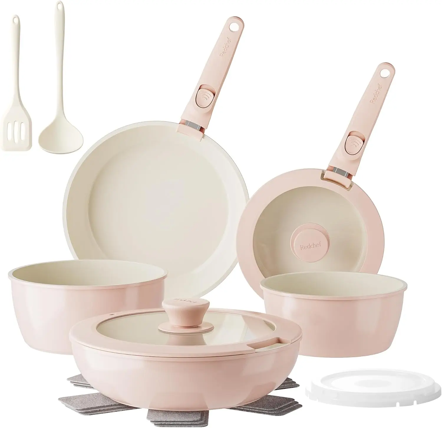 

Nonstick Ceramic Cookware Set with Detachable Handles, 16Pcs Induction Safe Kitchen Pots and Pans, PFAS Free Pink