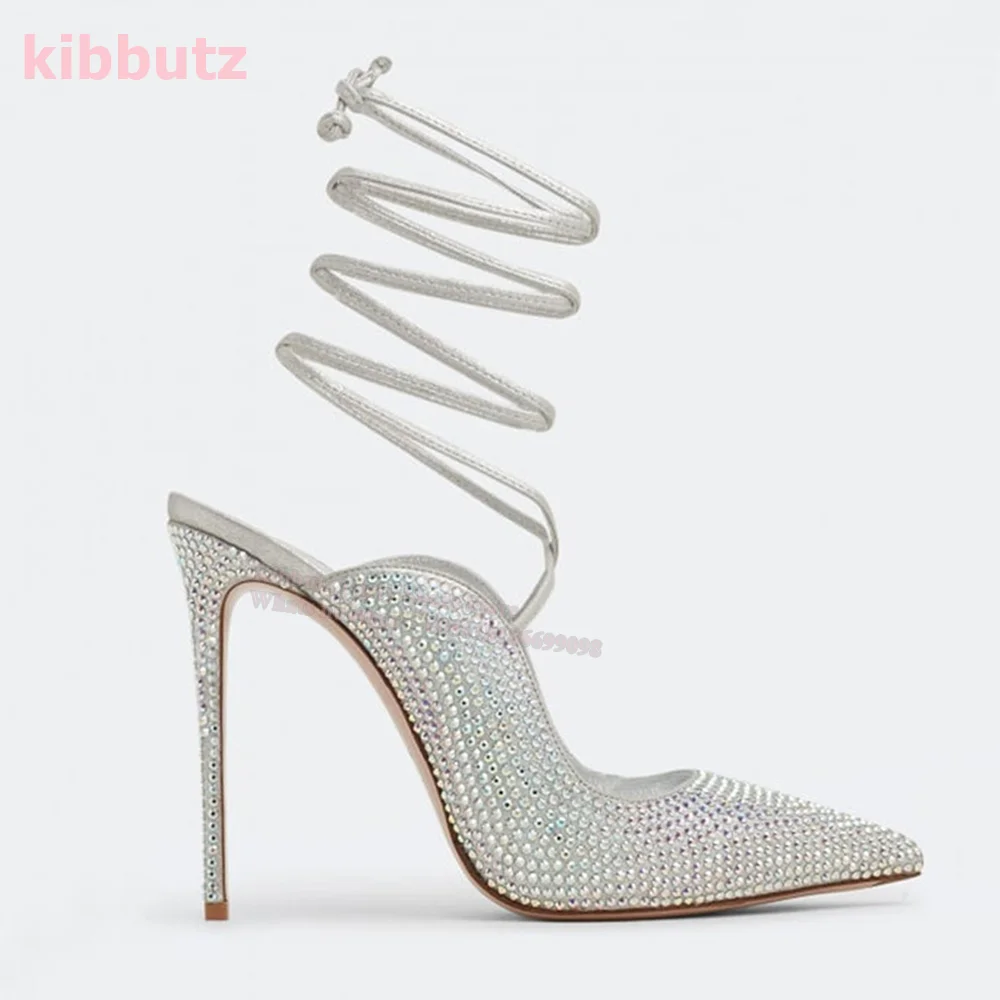 Sandali con strass incrociati punta a punta tacco sottile bordato cristallo lucido poco profondo caviglia Strappy moda Sexy scarpe eleganti novità