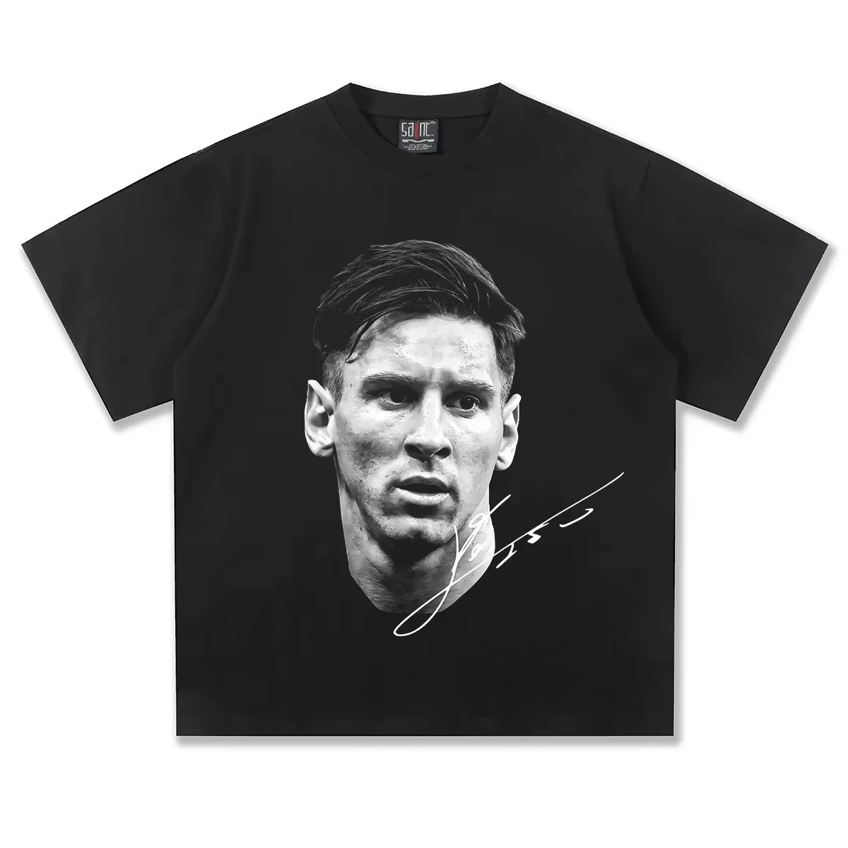 2026 Men's Short Sleeve Messi Messi American Football Head Vintage Print Fashion Loose Wash Heavy Short Sleeve T-shirt