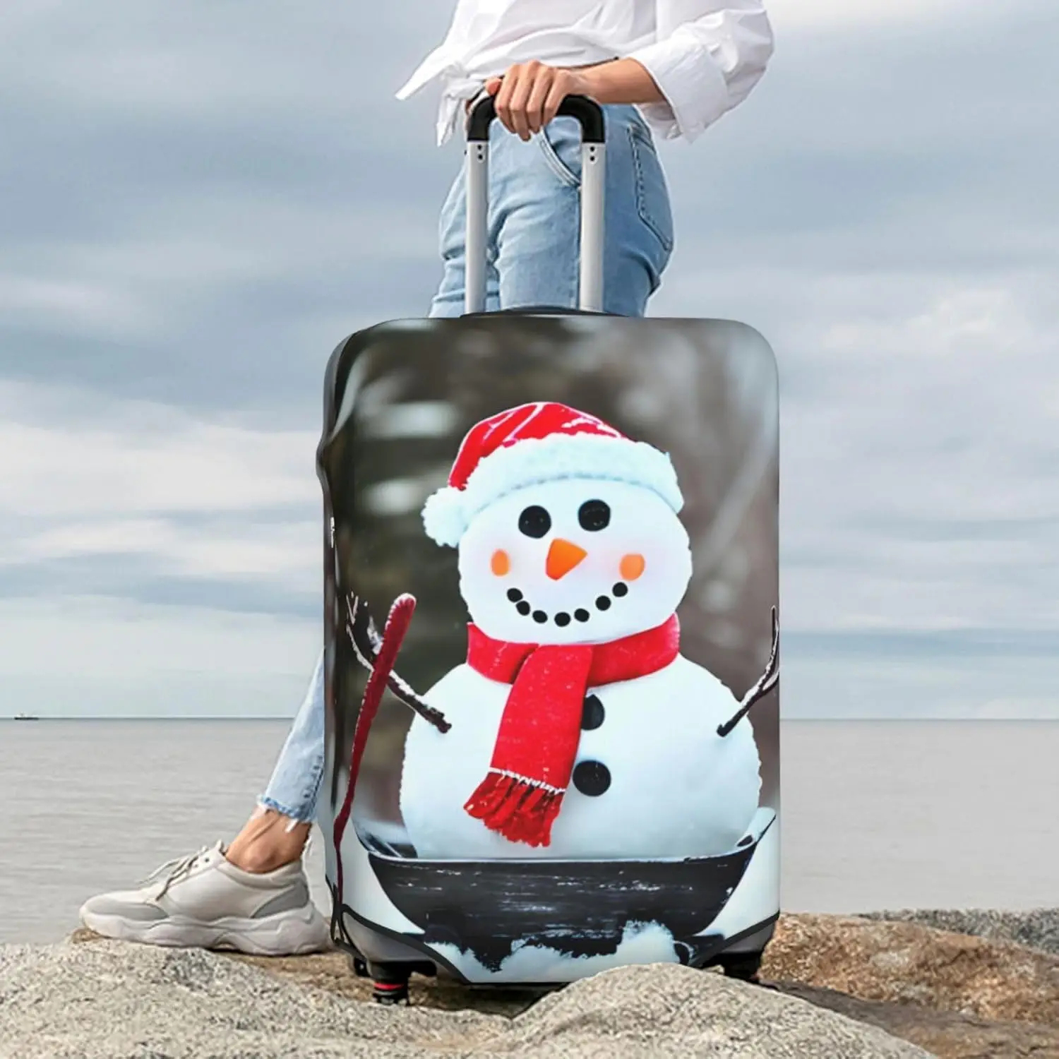 

Дорожный чехол для багажа, эластичный протектор, милый снеговик, чехлы для чемодана, моющийся защитный чехол для чемодана