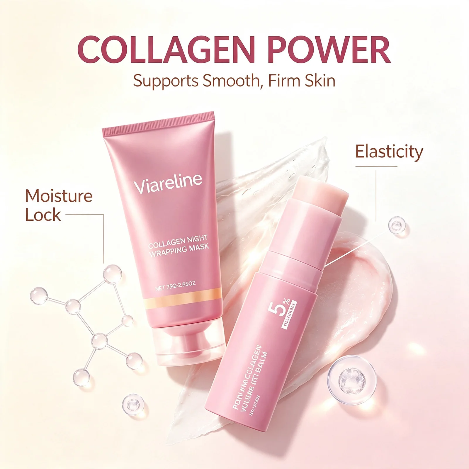 Collagen Face Care Set PDRN Balm Stick Primer Peel Off Mask Hydrating Smooth Base Long Lasting Natural Daily Skin Treatment