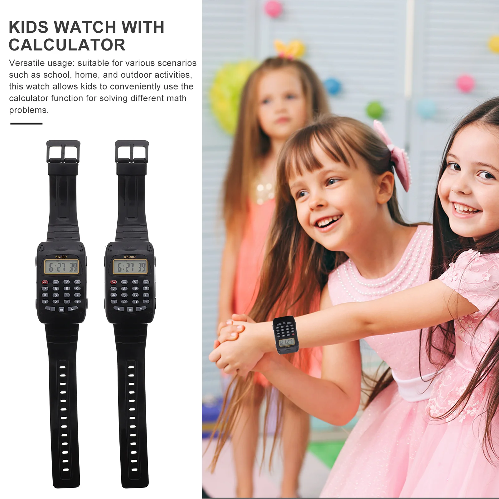 2Pcs Digital Calculator Watch Kids Multifunction Portable Math Wristwatch Educational Timepiece Clear Display School