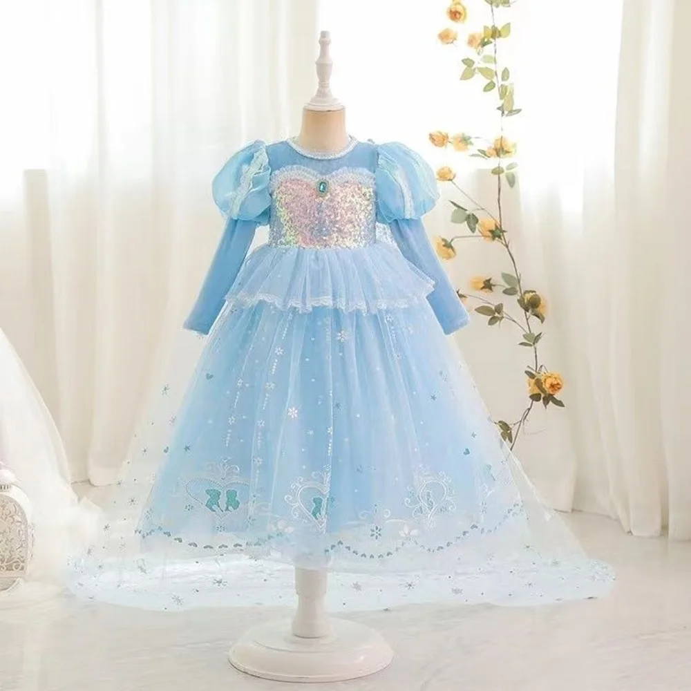 Cartoon Snow Character Princess Cosplay sequins Dress Costume Halloween Girl Carnival Party