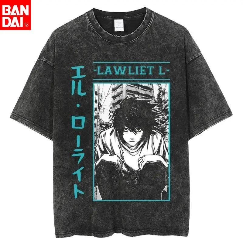 Camiseta Vintage con Estampado de los Personajes Principales de Death Note y el Grupo Shinigami para Hombre, Verano 2026, Negra, Talla Grande, Estilo Anime Urbano