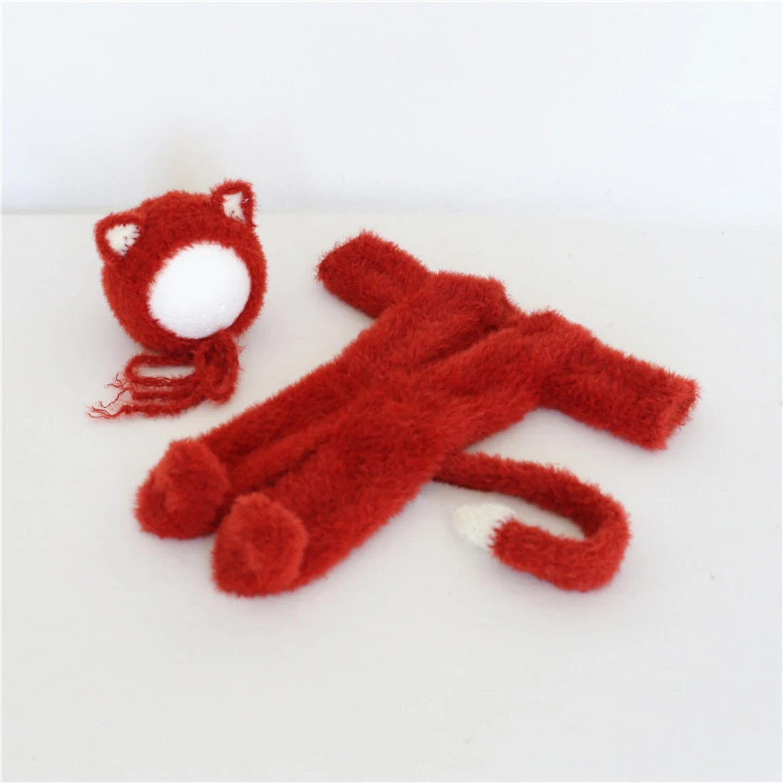 Fluffy Fox Hat And Diaper Outfit Newborn Knit Romper Photo Props Baby Footed Fox Romper Newborn Photography Props