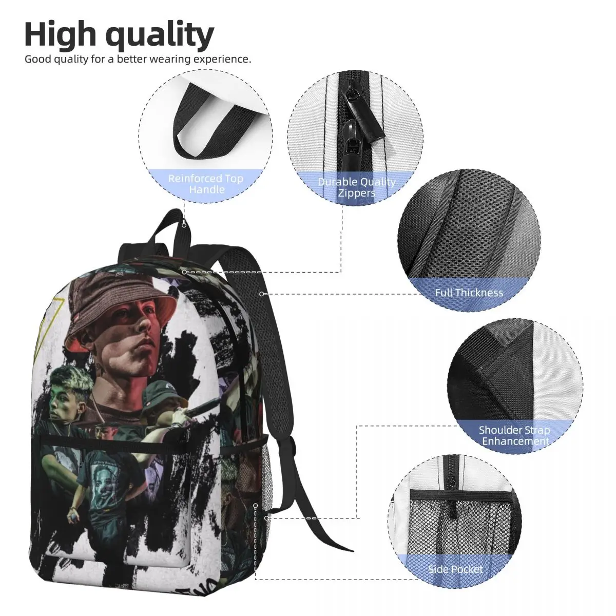 Funny Trueno Hip Hop Rapper Backpack Student Boys Girls BookBag Kids School Bag Laptop Shoulder Bags for Men Women