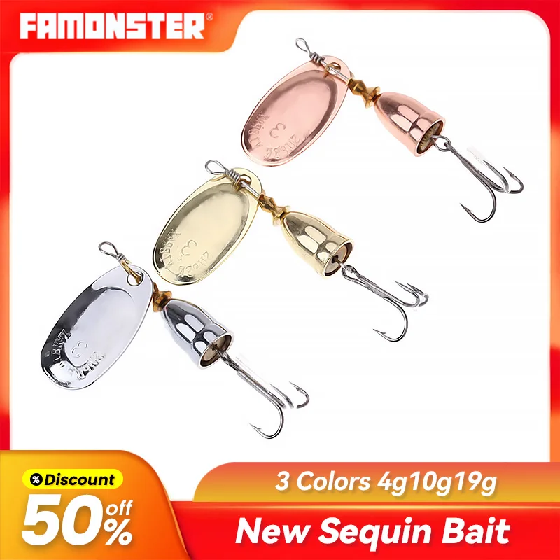 

Famonster Fishing Lure Rotating Spinner Metal 4g 5g 6g 9g10g16g19g Brass Hard Artificial Spoon Bait Treble Hook Tackle For Pike