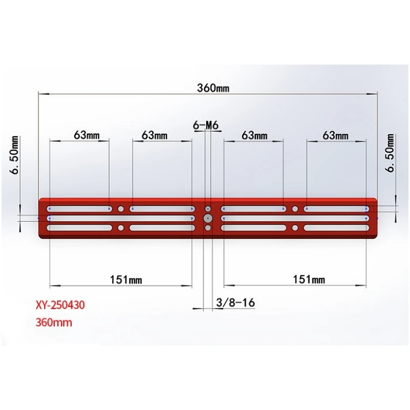 Angeleyes 360mm comprimento 360x6.5mm placa de cauda de andorinha em forma de barra pode através de parafusos m6 1/4 polegadas cor preta e vermelha