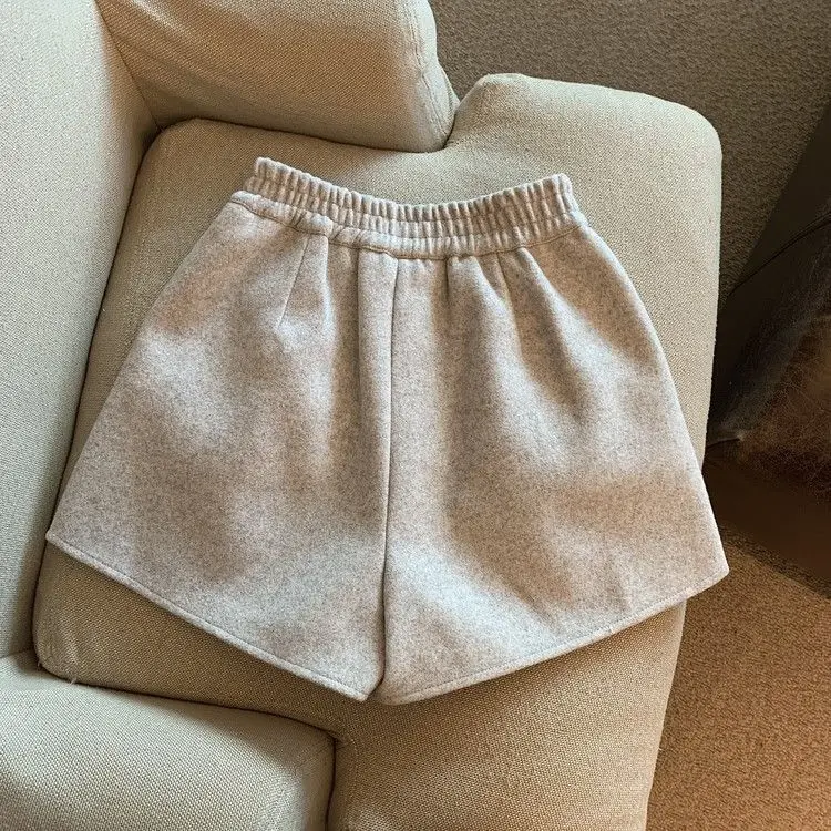 女性のための厚いウールのワイドレッグショーツ,韓国のバージョン,多用途,カジュアル,女性のファッション,秋,冬,新しい,2022