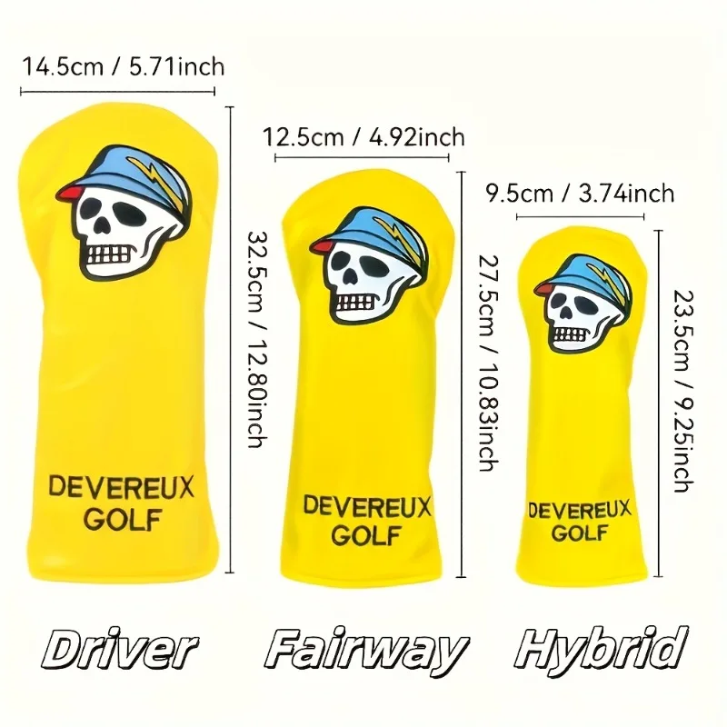 노란색 골프 보호 케이스, 해골 및 모자 패턴 디자인, 향상된 클럽 보호, 골프 액세서리, PU 소재