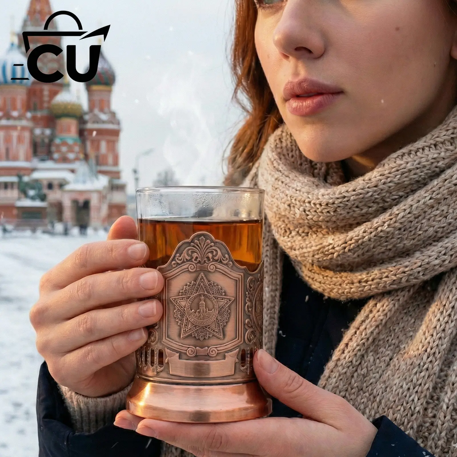 Russian style Teahouse Companion Glass Cup Carving Metal Anti scalding Cup Holder Coffee Cup Atmosphere