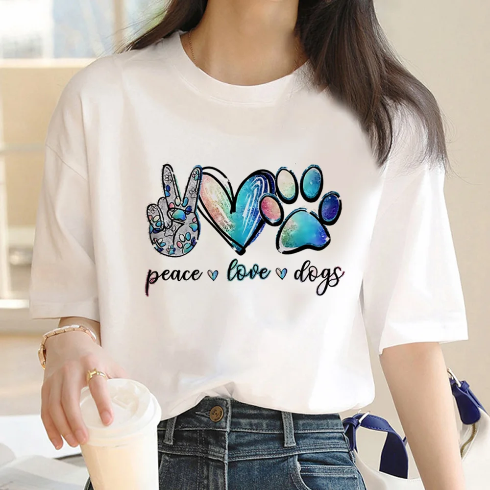 

Peace Love Dogs Tee women funny graphic summer t shirt female graphic designer anime clothes