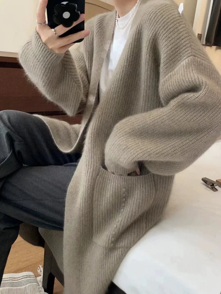 

Autumn and winter new cashmere sweater women's coat 100% wool V-neck knitted cardigan high-end luxury fashion cashmere coat