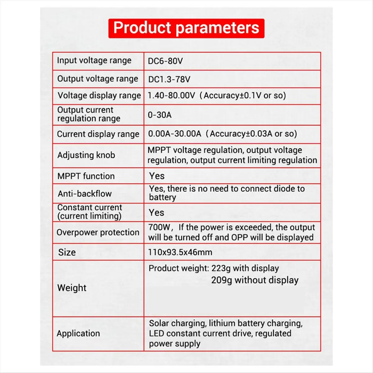 【Power Supply】 -SJ30 700W Synchronous Rectification 30A Automatic -Boost Power Module Solar Charging MPPT,with Display