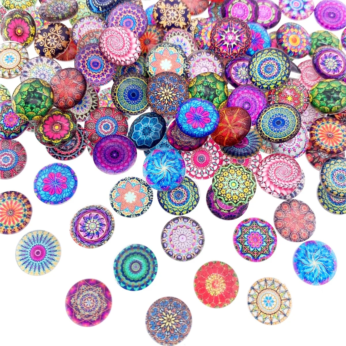 Fashion Abstract Mandala Art Pattern Round 8mm 10mm 12mm 14mm 16mm 18mm 20mm 25mm Random Mixed Paired Glass Cabochons Flatback