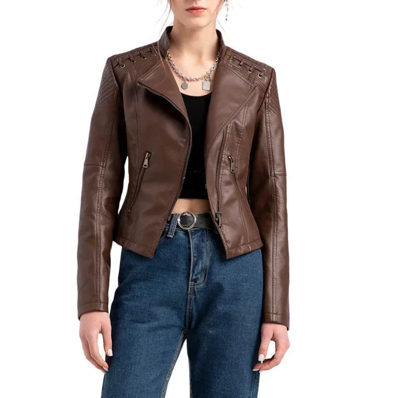 BTQWFD cappotti invernali giacche da donna abbigliamento femminile 2024 nuovo autunno PU Leather Fashion manica lunga Motor Biker top con tasca