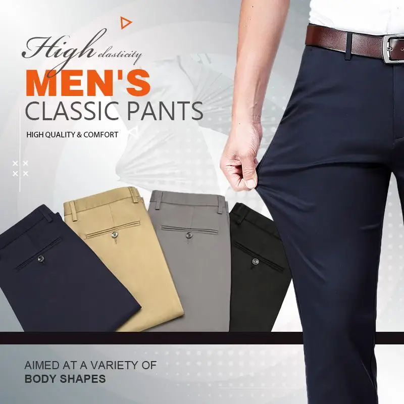 Pantalones elásticos resistentes a las arrugas de talla grande para hombre, pantalón de chándal recto, informal, clásico, para primavera y otoño