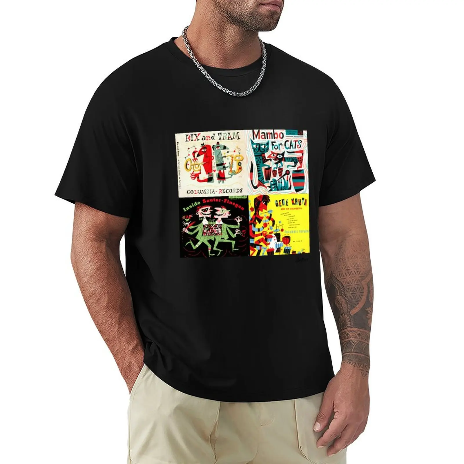 Jazz Albums Designed by Jim Flora T-Shirt Soft Basic Cotton Short Sleeve Tee