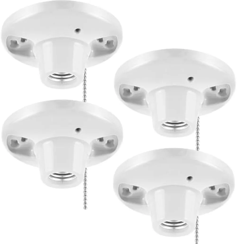 

4-Pack E26/E27 Porcelain Light Sockets with Pull Chain – Ceiling Mount, White