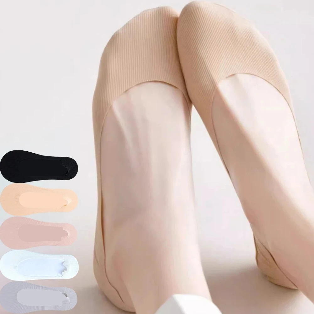 5Pairs Women Socks Breathable Invisible Silicone Non-slip Solid Color Boat Sock Comfortable High Quality No-Show Sox Ultra-thin