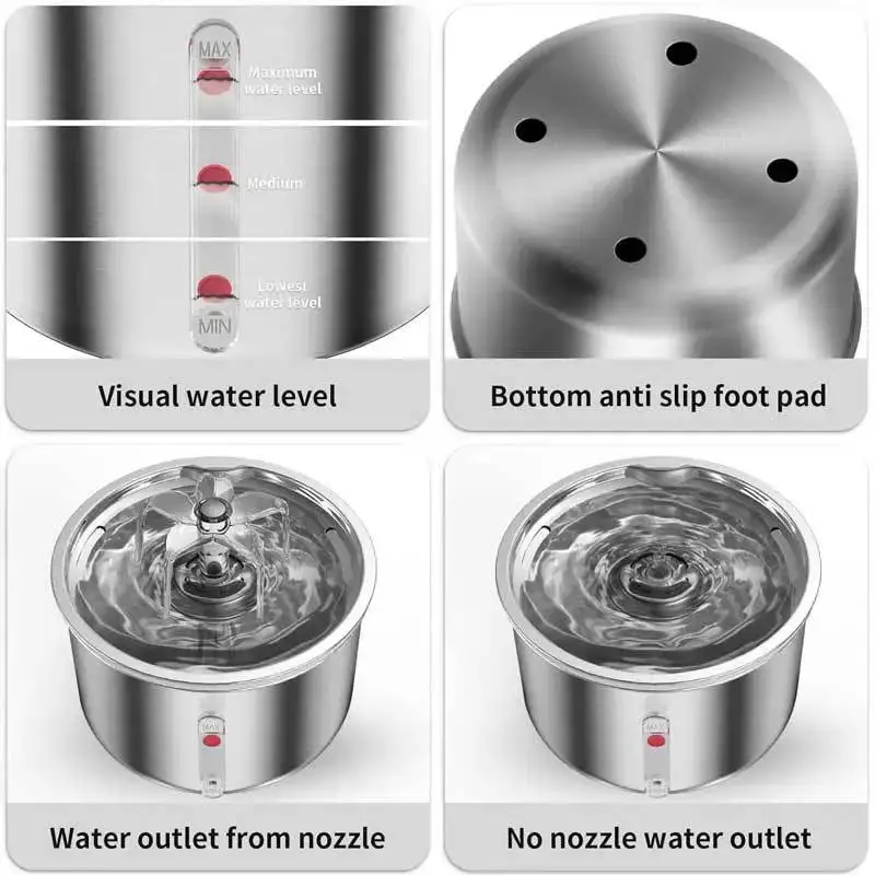 Fontana automatica per erogazione di acqua per animali domestici in acciaio inossidabile da 2 litri per gatti e cani Ciotola per bere Forniture