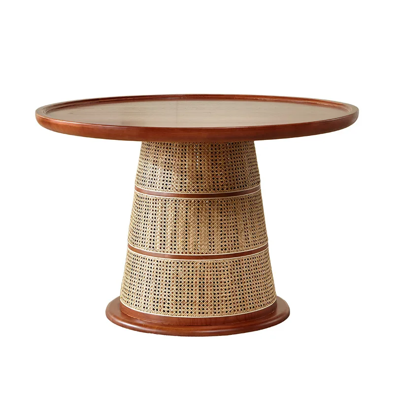 

Japanese-style solid wood rattan round dining table, wabi sandy wind log table and chair combination