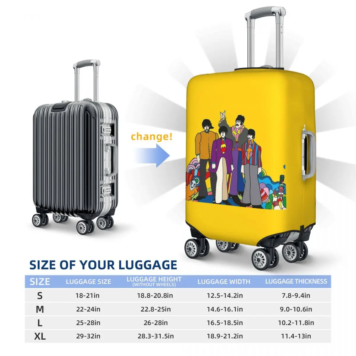 غطاء حماية لحقيبة الغواصة الصفراء، أغطية حماية مرنة لأمتعة السفر مقاس 18-32 بوصة