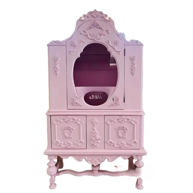 

French retro carved solid wood home display bookcase living room display locker