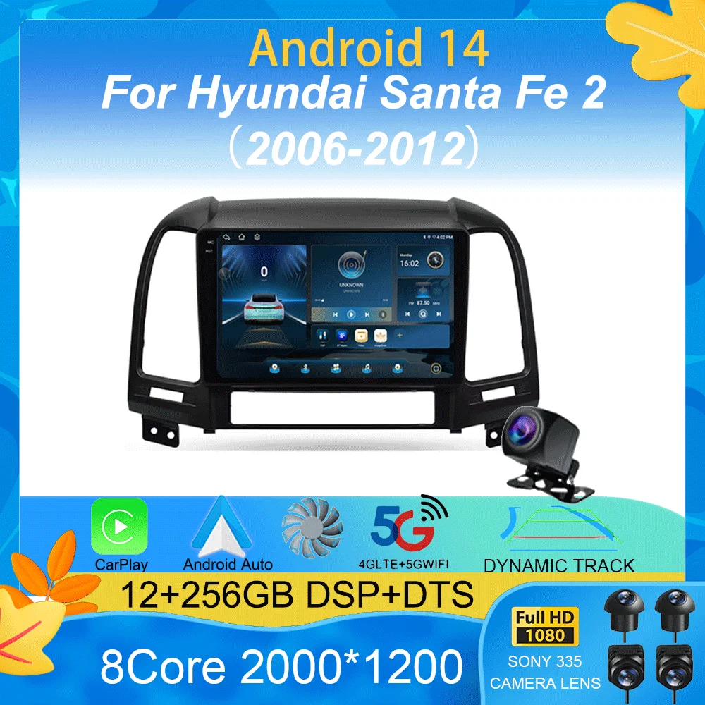 

Android 15 Carplay Car Radio Auto 2K Screen Multimedia Player For Hyundai Santa Fe 2 2006-2012 Autoradio Stereo 2din Head Unit