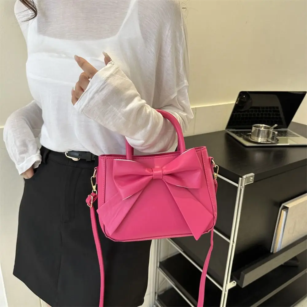 

Waterproof Bowknot Shoulder Bag Solid Color Large Capacity Leather Bow Crossbody Bag Shopping Bag Stroge Bag Lolita Message Bag