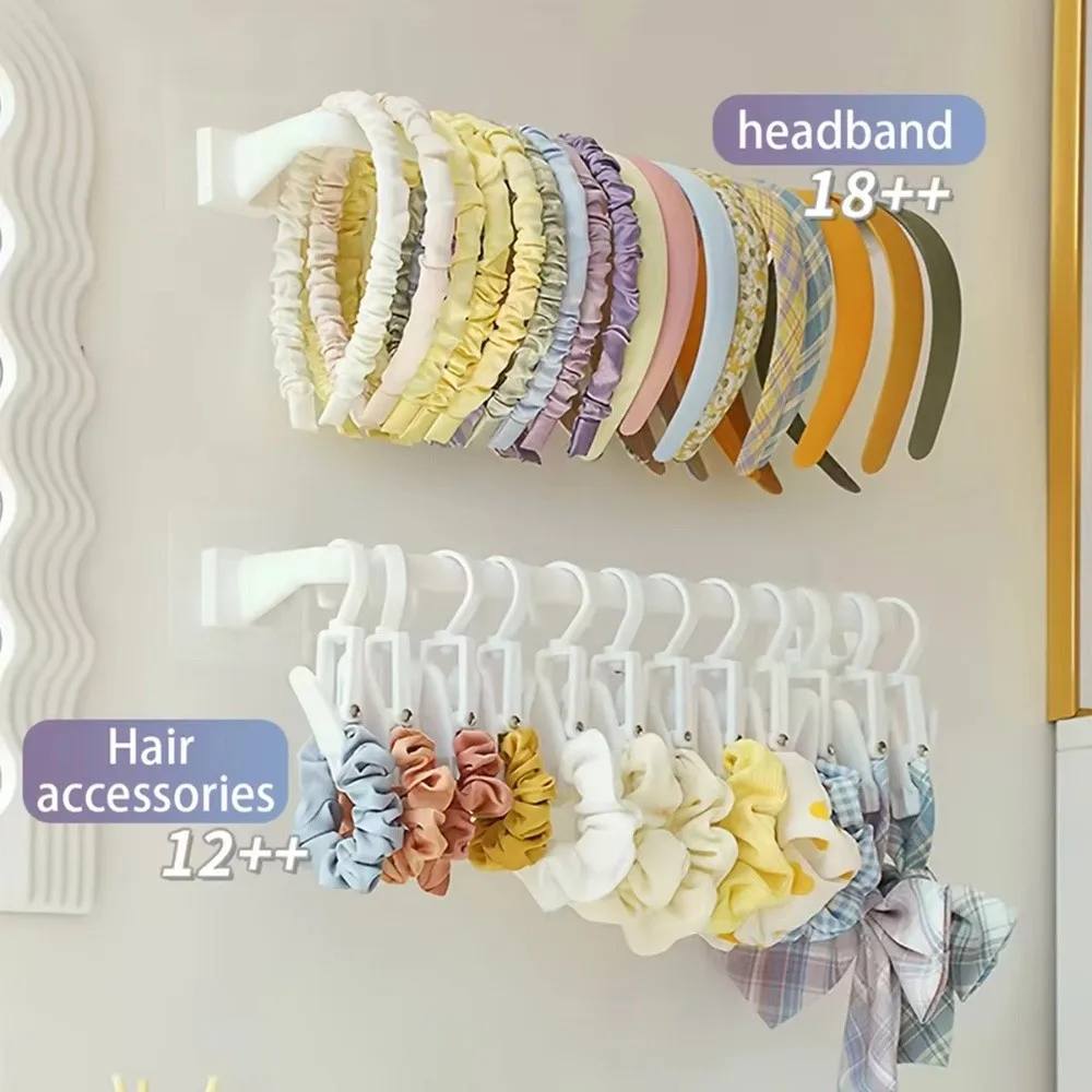 Wall Mounted Scrunchies Headband Storage Rack Hair Clip Hair Hoop Storage No-Punch Headband Holder Multifunctional