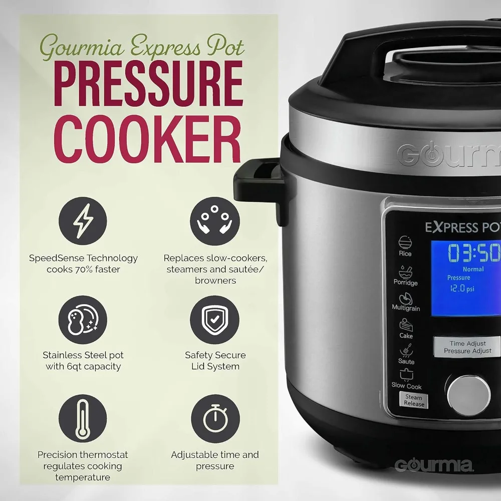 Adjustable Pressure Control13 Cook Modes Removable Stainless Steel 6 Qt Pot Lid Lock  Auto Stir Function