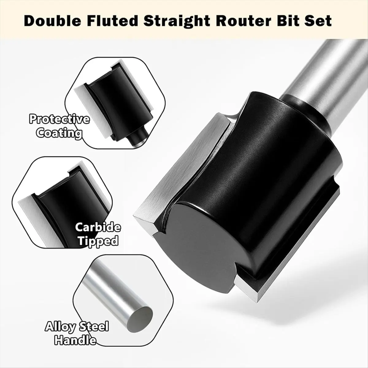 A008 Double Fluted Straight Cut Router Bit Set 1/4 Shank, Router Drill Bit, Woodworking Tools Milling Cutter for Grooving