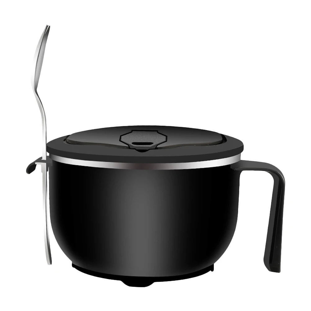 

1 set 1200ml Black with Lid Spoon Portable Food With Tableware Food Bowl Container Kitchen Noodles Bowl Utensils Set
